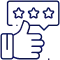 Thumbs up hand with three-star rating icon above, representing positive dental review or customer satisfaction.