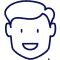 Smiling cartoon face with open mouth, simple line drawing style for dental care website.