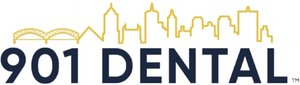 901 Dental logo featuring cityscape skyline outline with text.