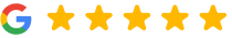 Google logo with five gold stars indicating a five-star rating for 901 Dental