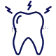 Tooth icon with radiating lines indicating pain or sensitivity, dental care concept.