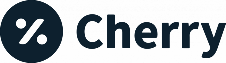 Cherry logo with percent symbol on dark circular background for 901 Dental website